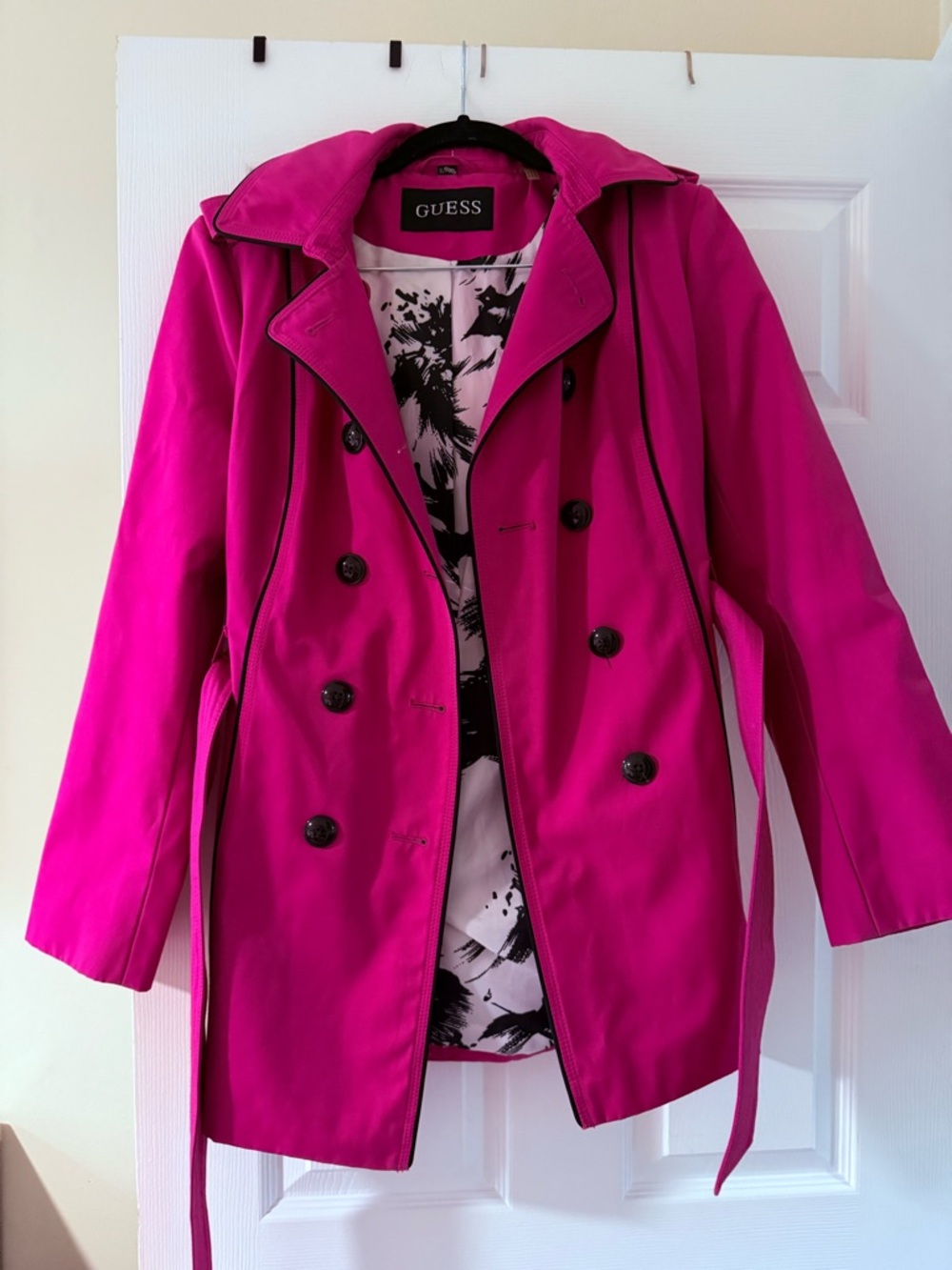 GUESS Bold Fuchsia Double-Breasted Trench Coat